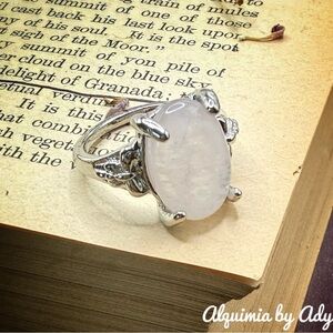 Pink Quartz Rhodium Silver Ring – 20mm Oval Stone, Tarnish-Resistant